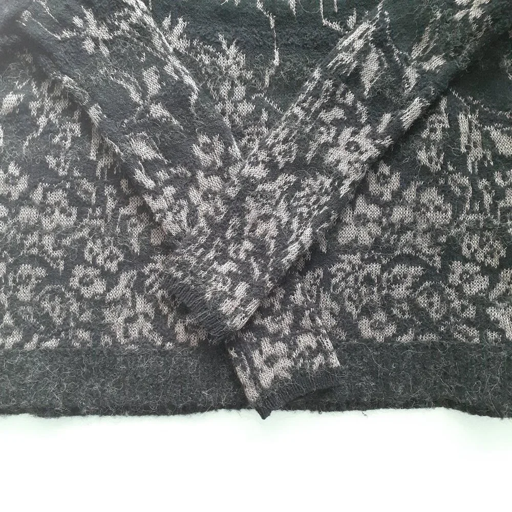 Free People Floral Fields Angora Blend Sweater Black Tan Size S